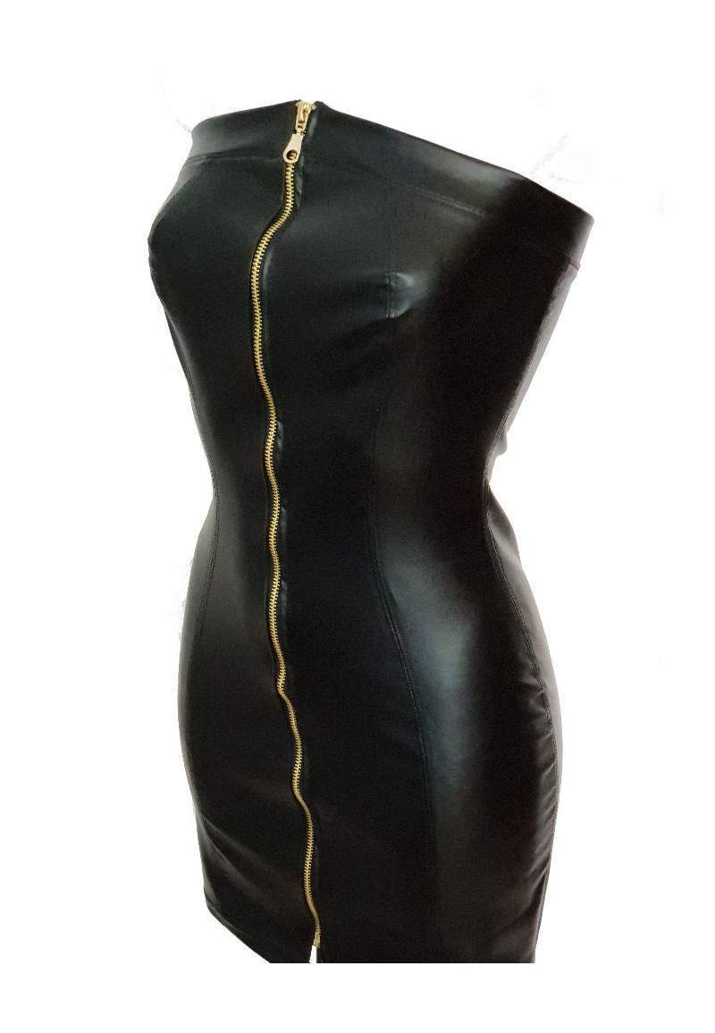 Black faux leather dress regular size produced in Germany -