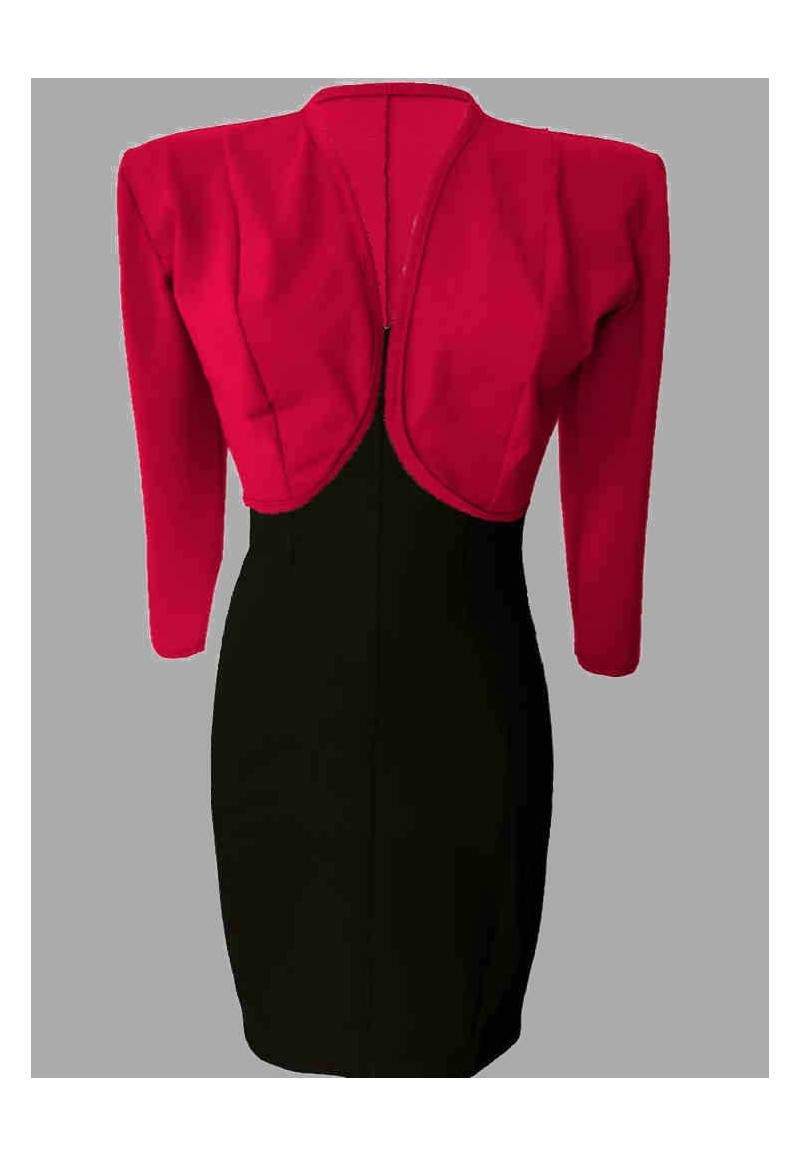 Red short jacket and black cocktail dress cotton stretch - 
