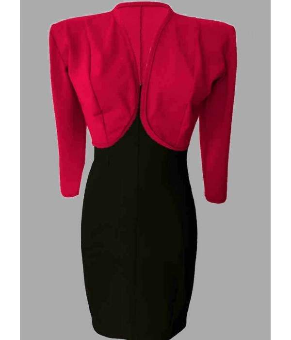 Red short jacket and black cocktail dress cotton stretch