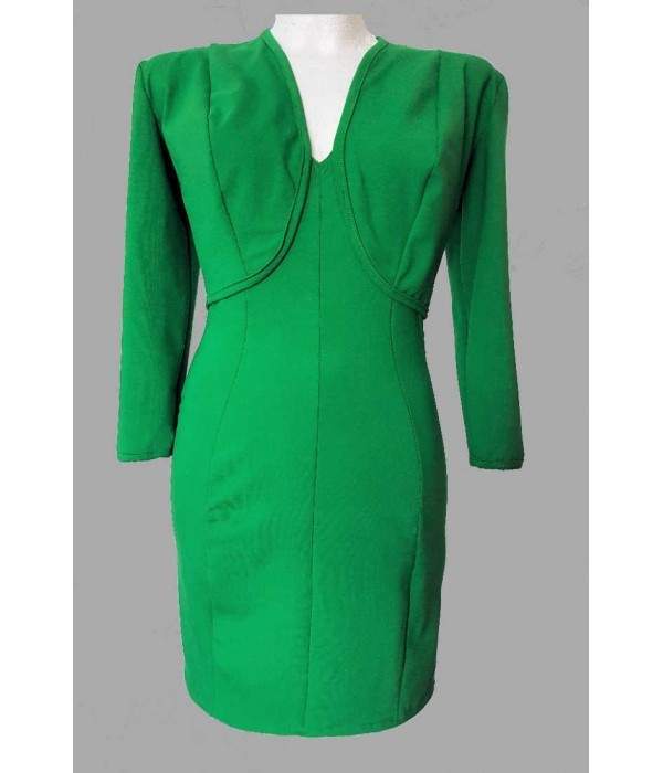 green two-piece costume in short jacket and cocktail dress cotton stretch with strap sizes 34 - 52