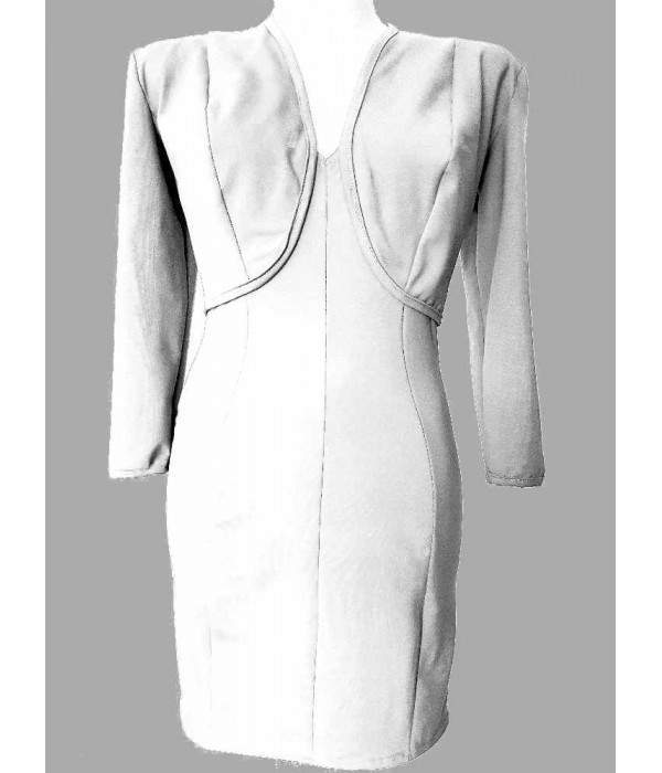Chaqueta corta blanca y vestido de cóctel de algodón elástico