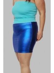 bargain Leather look big size blue wetlook mini skirt - Jetzt noch mehr sparen