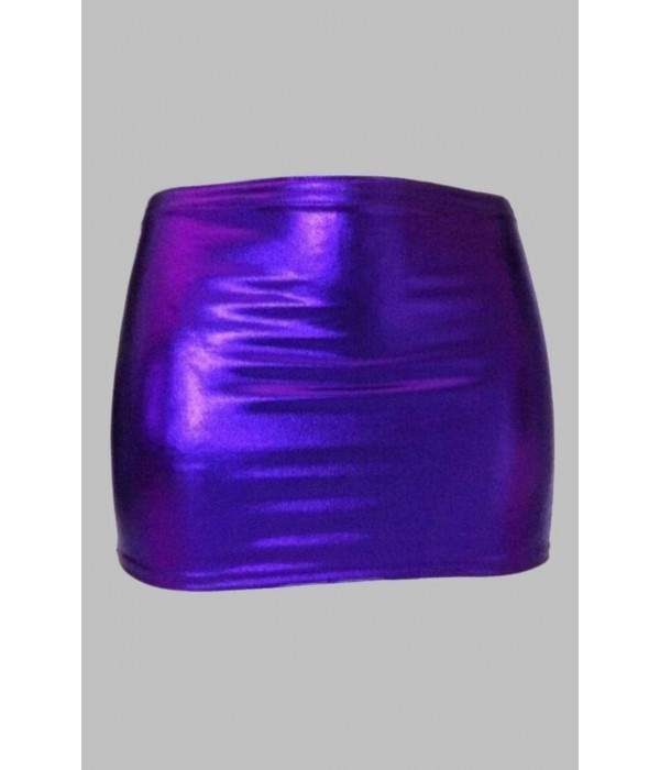 Sizes 44 - 52 Gogo Wetlook Mini Skirt Purple Metal Effect