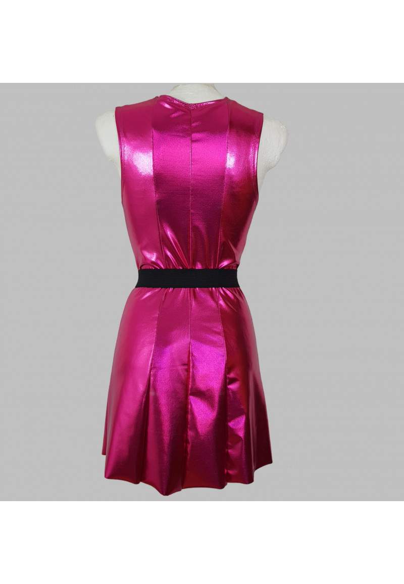 Pink wet look dress with belt made in Germany -