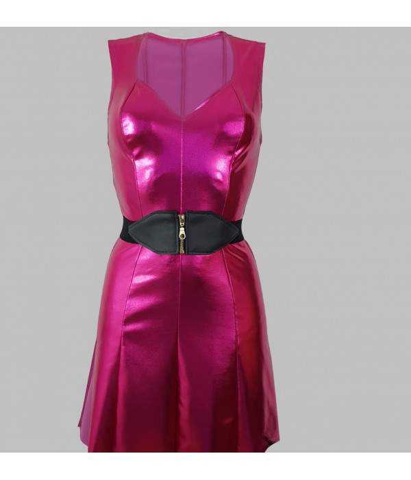 Bargain 5% off Pink wet look dress with belt online at F... - Save even more now