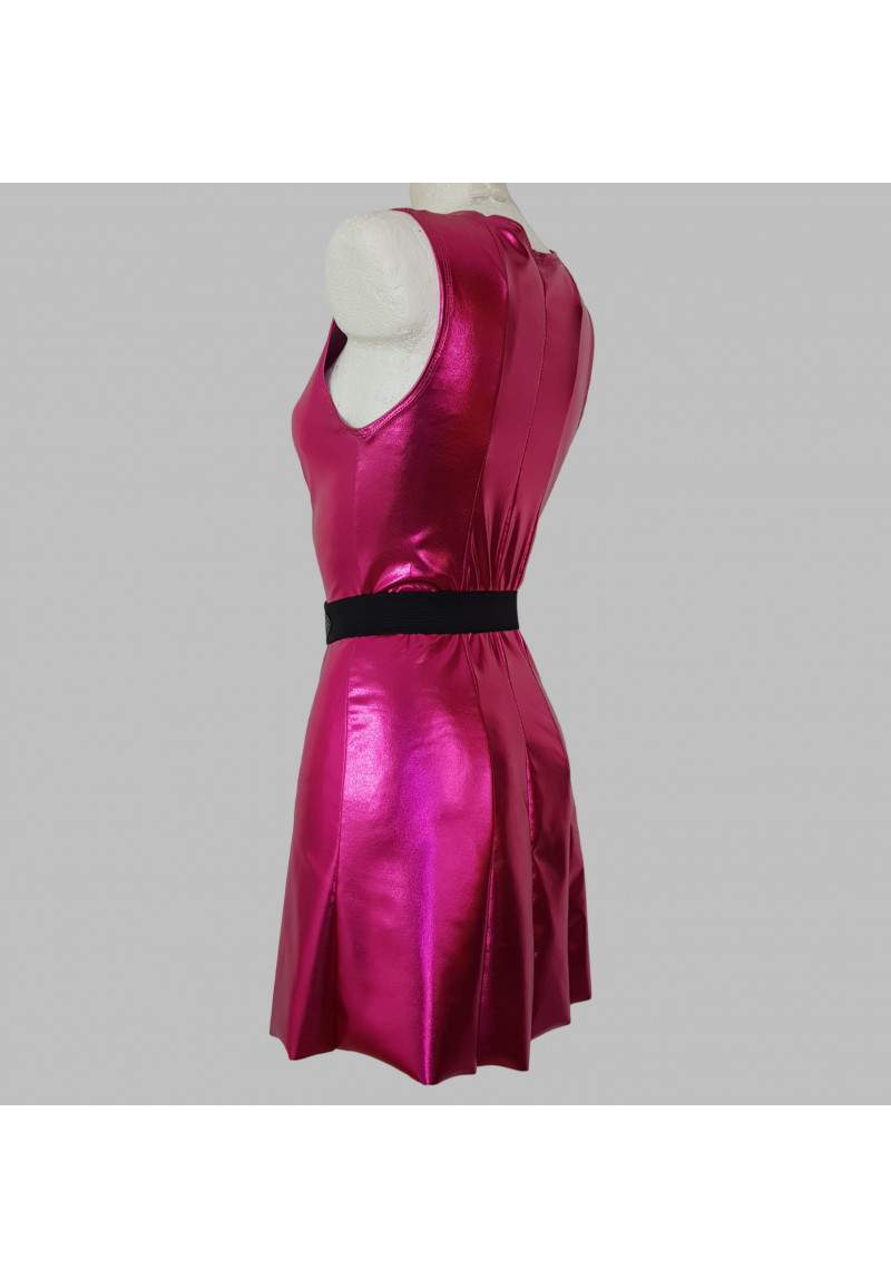 Pink wet look dress with belt made in Germany -