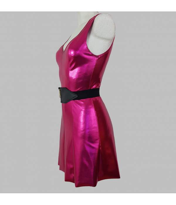 Schnäppchen 5 % Rabatt Pinkes Wetlook-Kleid mit Gürtel online bei F... - Jetzt noch mehr sparen
