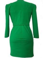 green two-piece costume in short jacket and cocktail dress cotton s... - 