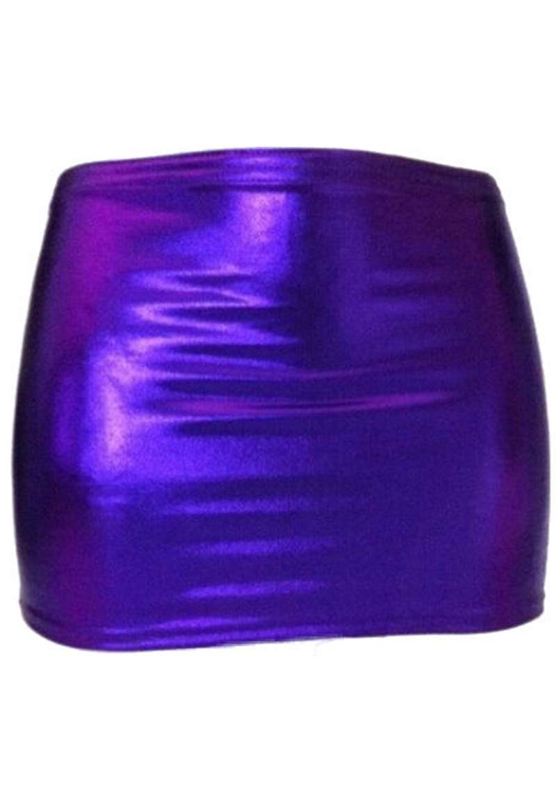 Leather look purple wetlook skirt elastic - 