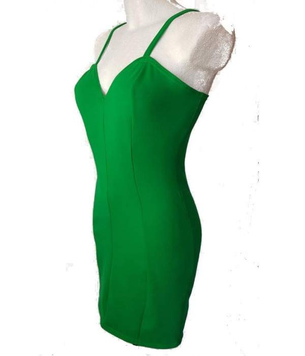 Green stretch cotton strap dress made in Germany -