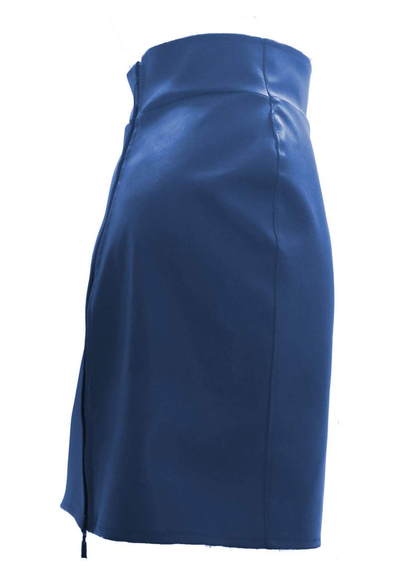 Leather skirt Blue lined with double zipper - 