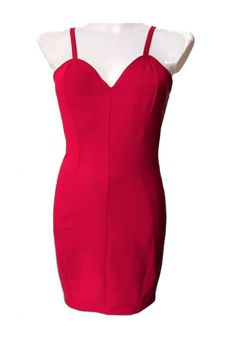 Red stretch cotton strappy dress Cockpiece dress size 34 - 52 in ... -