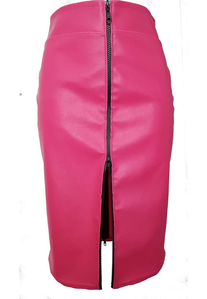 Pink faux leather skirt 2 double zipper produced in Germany -