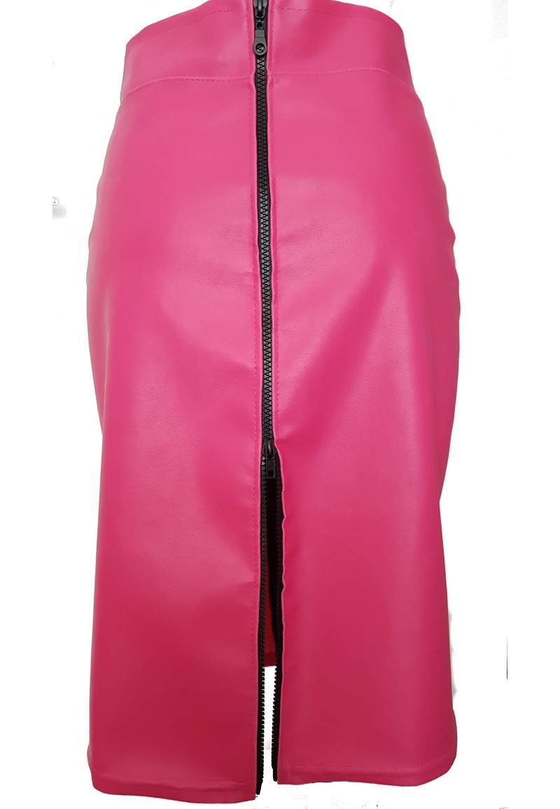 Pink faux leather skirt 2 double zipper produced in Germany -