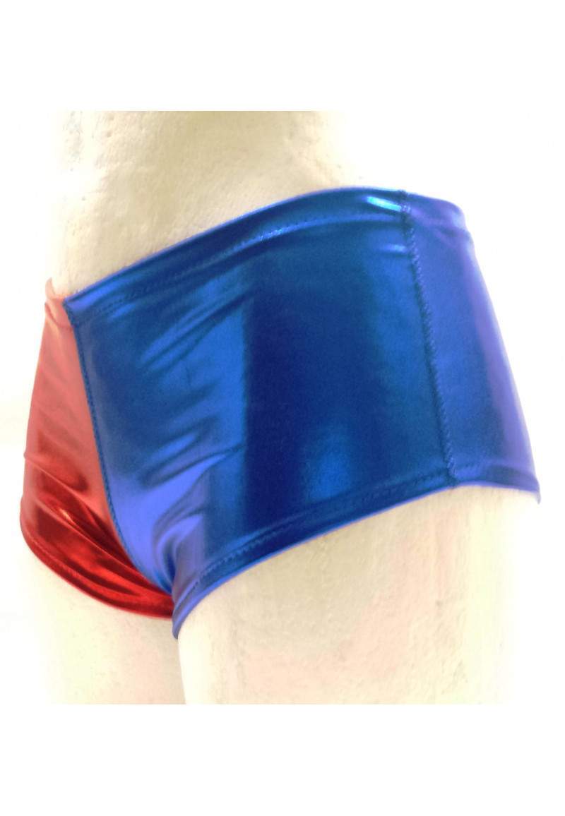 Red blue hot pants produced in Germany -