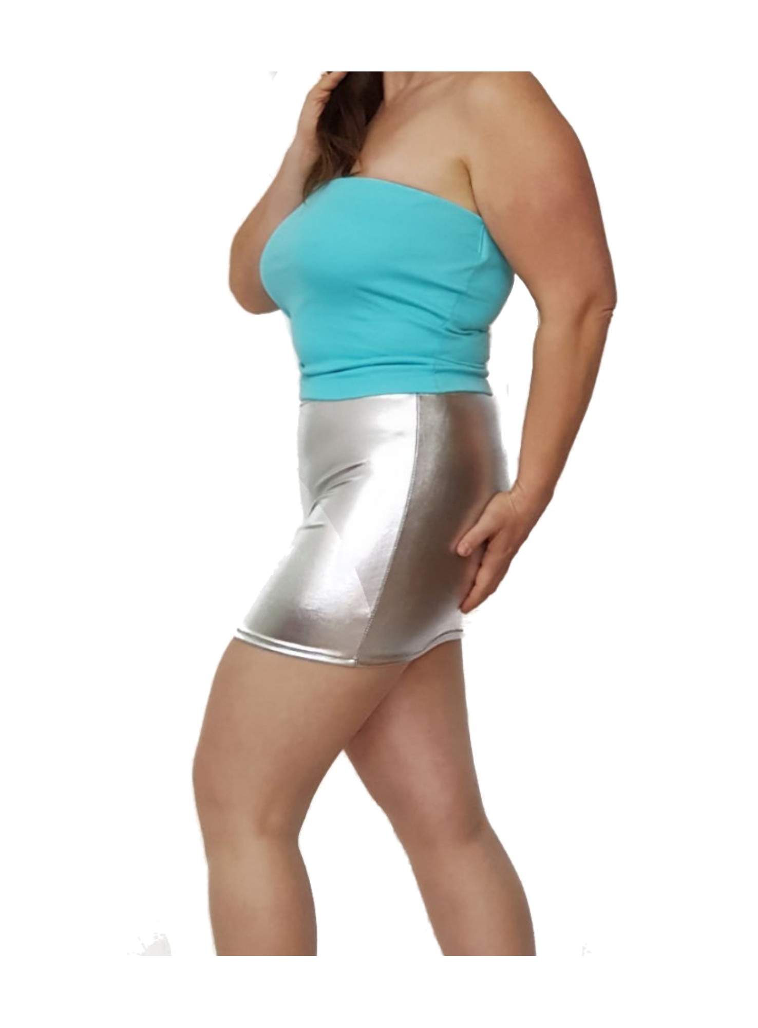 Oversized silver wetlook skirt made in Germany -