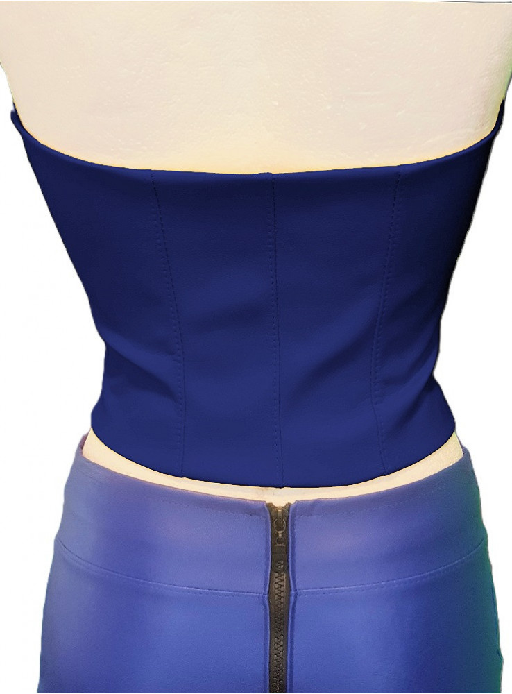 Corsage leather top with zippers blue sizes 32 - 42 - 