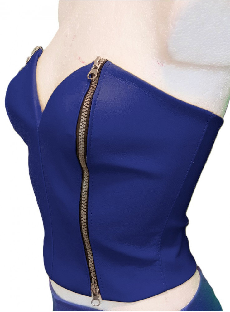 Corsage leather top with zippers blue sizes 32 - 42 - 