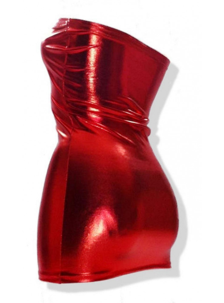 4370011842742 - Rotes Wetlook Bandeau Kleid Übergröße - 