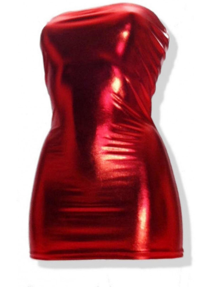 4370011842742 - Rotes Wetlook Bandeau Kleid Übergröße - 