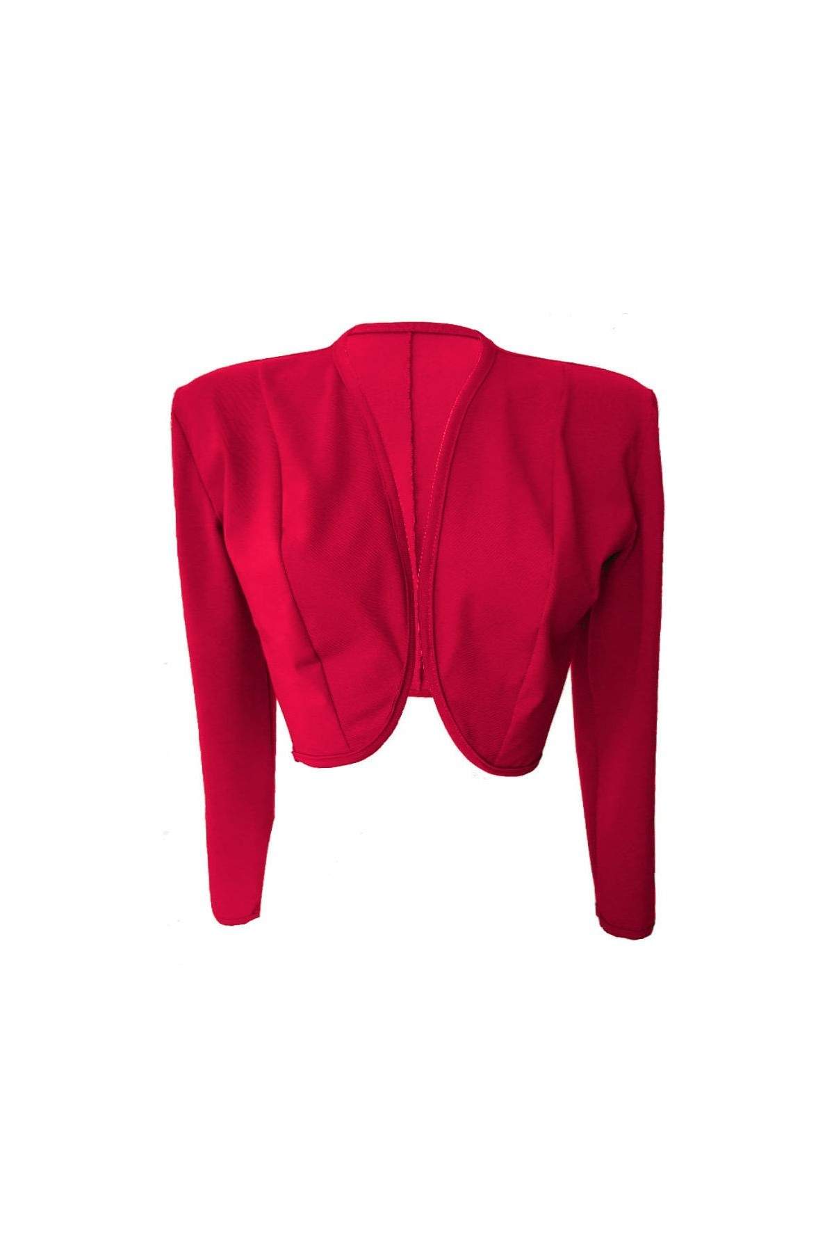 black week Save 15% Red Cotton Stretch Short Jacket - 