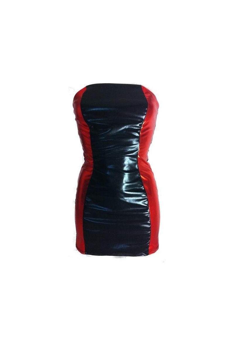 Leather look BANDEAU dress black red - 