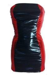 Leder-Optik BANDEAU-Kleid schwarz rot - 