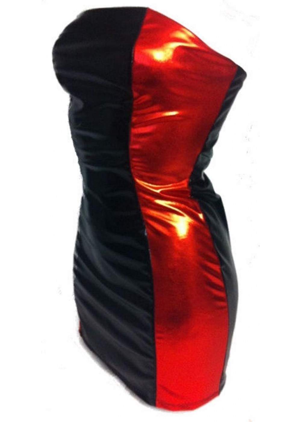 Leder-Optik BANDEAU-Kleid schwarz rot elastisch - 