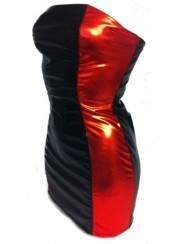 Leder-Optik BANDEAU-Kleid schwarz rot elastisch - 