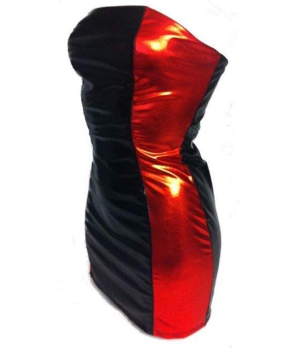 Leder-Optik BANDEAU-Kleid schwarz rot elastisch