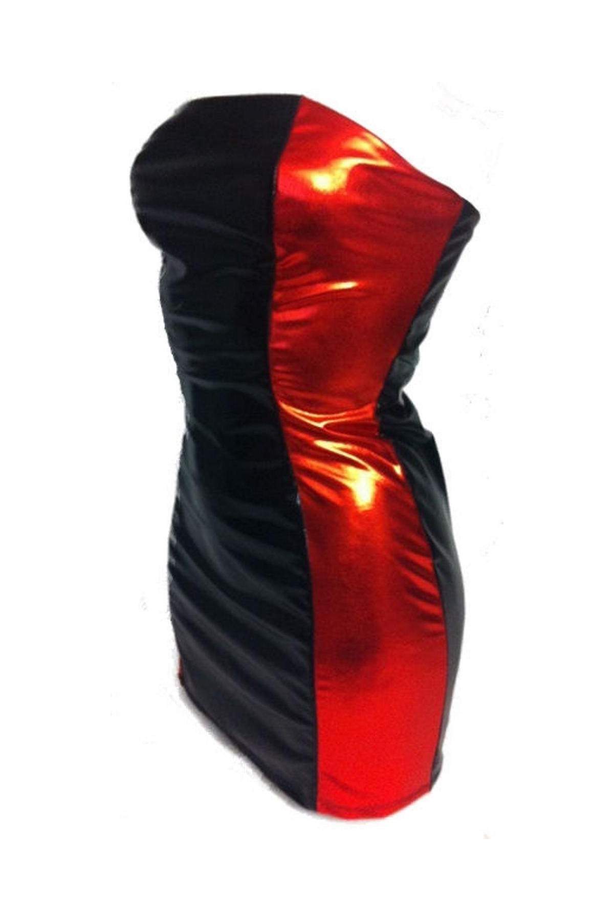 Spare 15 Prozent auf Leder-Optik BANDEAU-Kleid schwarz rot elastisch - 