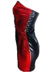 Leder-Optik BANDEAU-Kleid schwarz rot - 