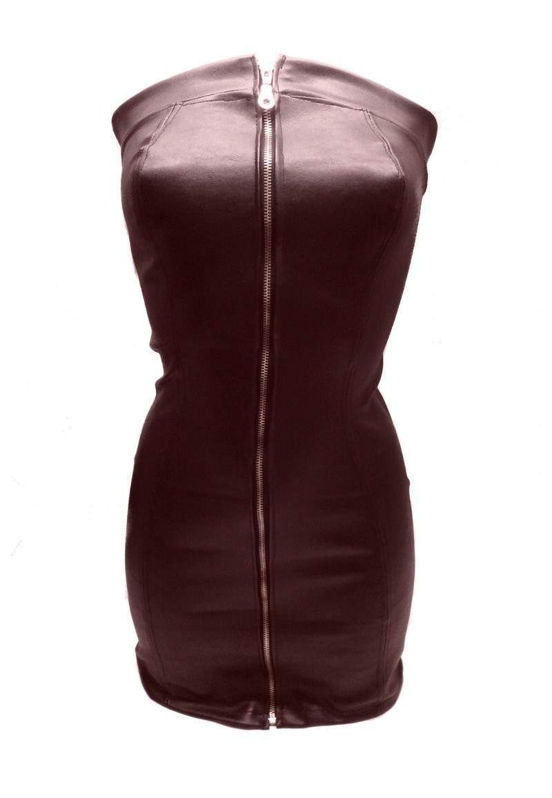 Soft imitation leather dress brown Sizes 32 - 60 produced in Germany -