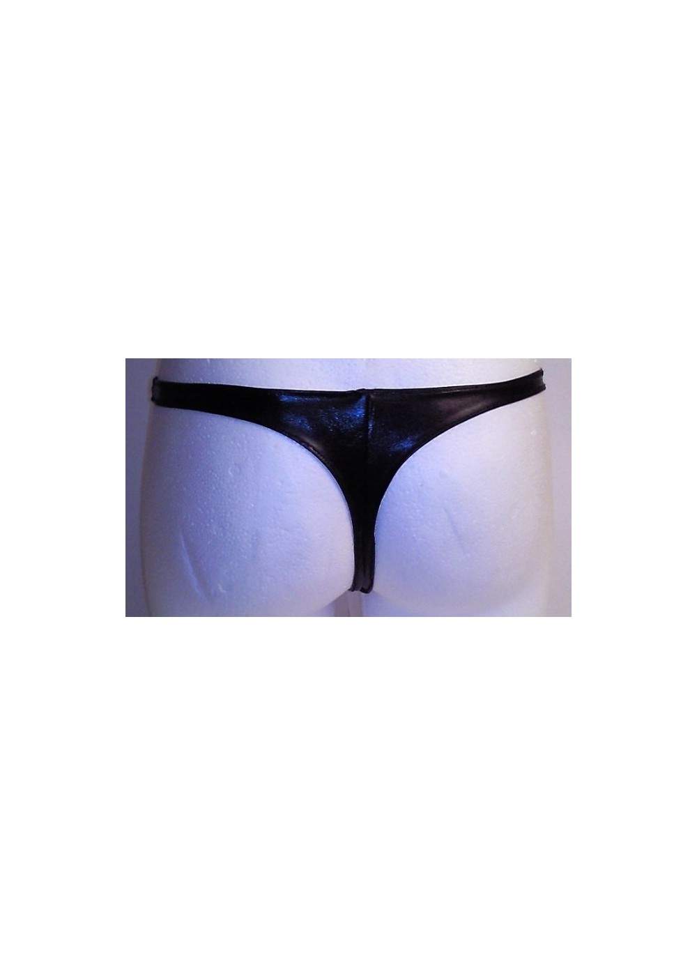 Leather look Black thong - 