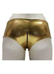 black week Save 15% Leather look Ouvert Hotpants Gold with zipper s... - 