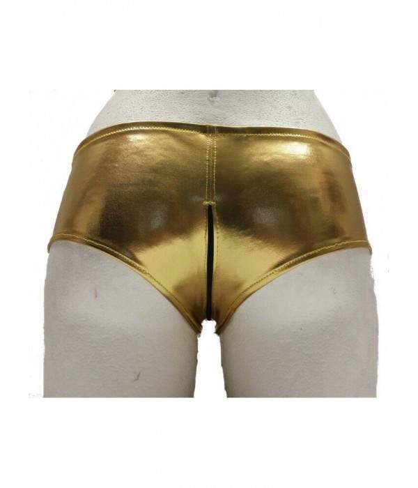 Leder-Optik Ouvert Hotpants Gold mit Reißverschluss Größen 34 - 42
