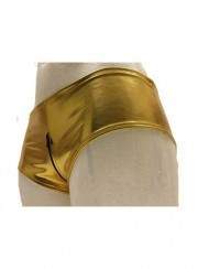 black week Save 15% Leather look Ouvert Hotpants Gold with zipper s... - 