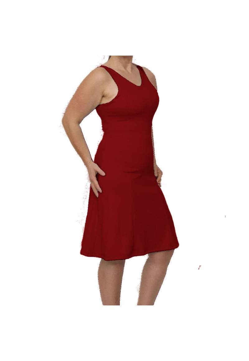 Red strap dress with V-neck produced in Germany -