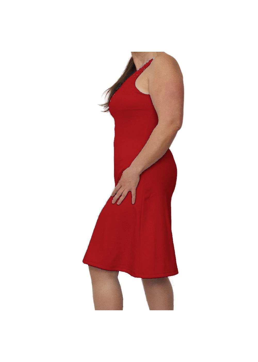 Red strap dress with V-neck - 