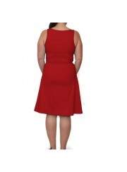 Red strap dress with V-neck - 