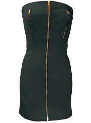 Black leather dress nipple-free with zippers - Rabatt