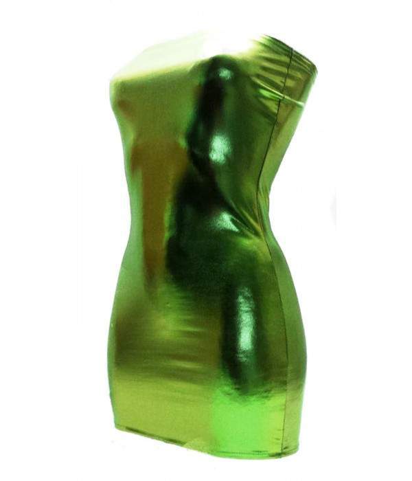 Gogo Wetlook Bandeau Dress Green Metal Effect Many Sizes and Lengths