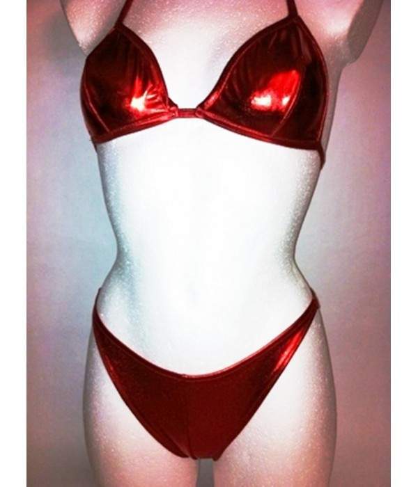Leather-Look Mega Red GoGo Neckholder String Bikini - Jetzt noch mehr sparen