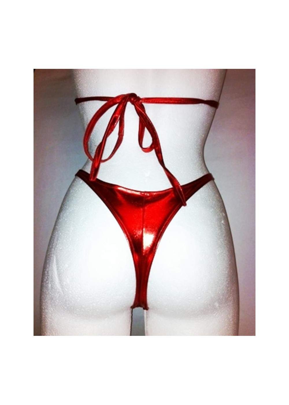 Leather-Look Mega Red GoGo Neckholder String Bikini