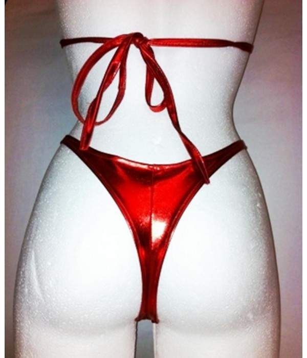 Leather-Look Mega Red GoGo Neckholder String Bikini
