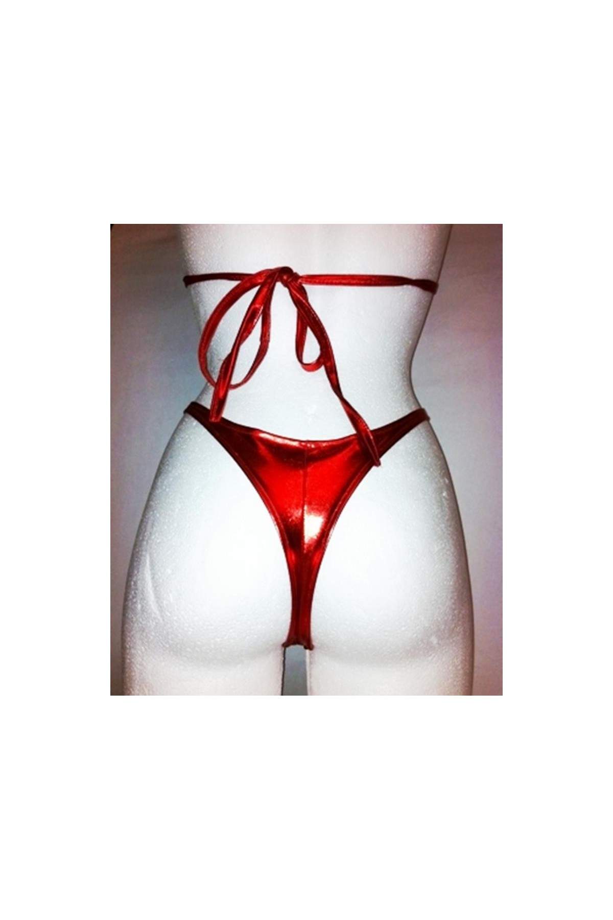 Leather-Look Mega Red GoGo Neckholder String Bikini - Deutsche Produktion