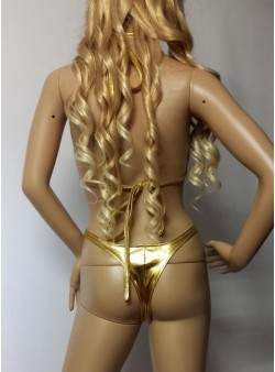 Leather Look Mega Golden GoGo Halter String Bikini
