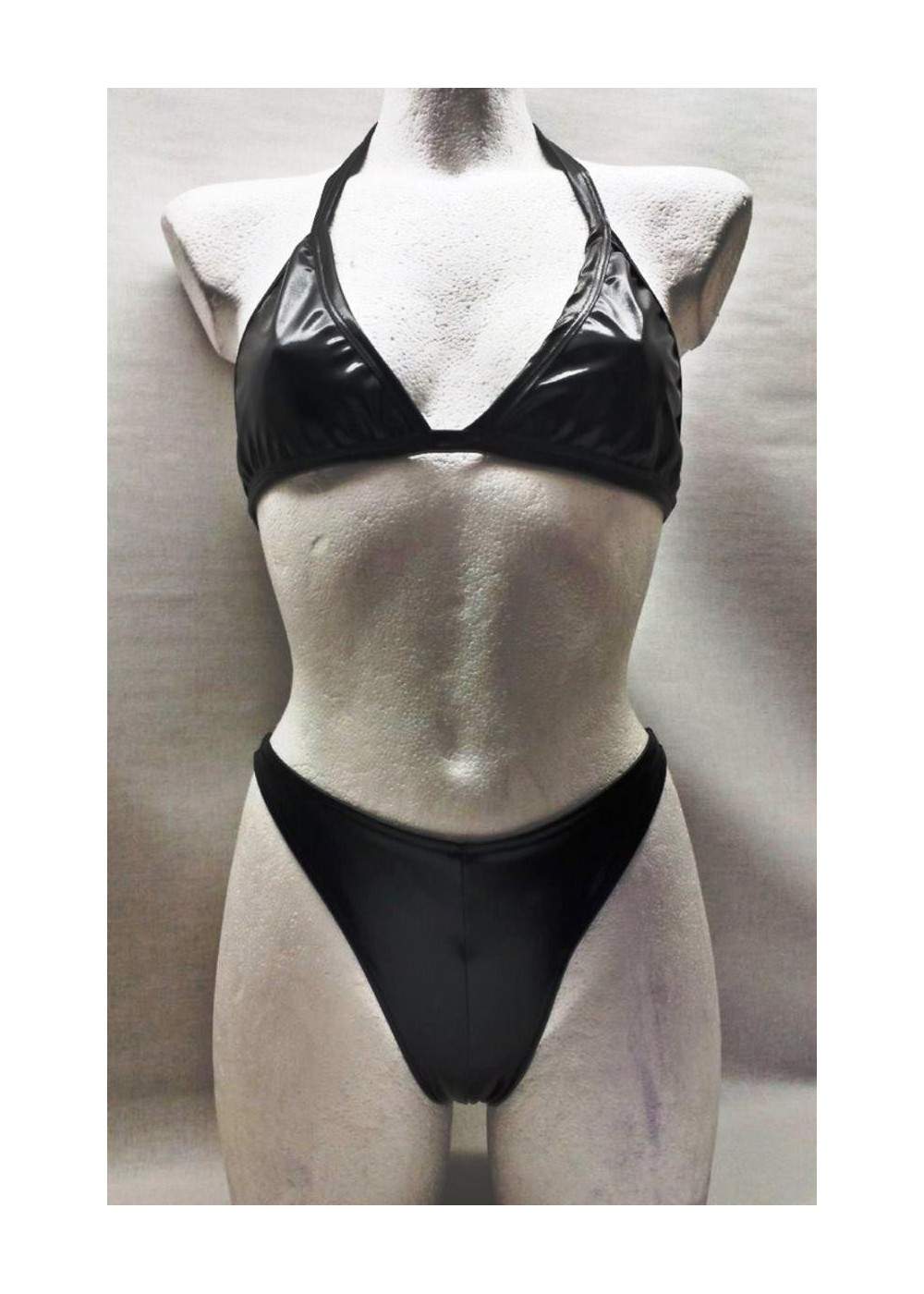 FGirth Leder-Optik schwarzer Neckholder String-Bikini - 