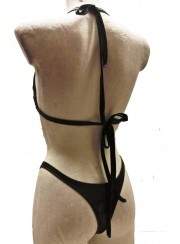 Leather-look black halter neck string bikini - Rabatt