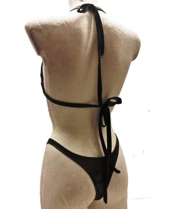 Schnäppchen 25 % Leder-Optik schwarzer Neckholder String-Bikini onl... - Jetzt noch mehr sparen